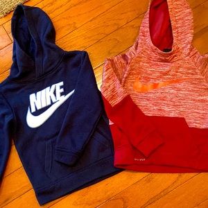 Two toddler Nike dri-fit pull over hoodie sweatshirts. Very very gently worn.